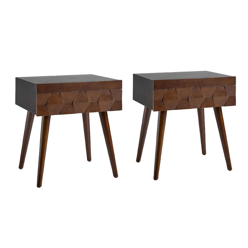 Acorn / Black / Walnut / Seadrift Mid-Century Modern End Table with Charging Station, Set of 2