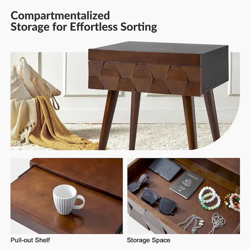 Acorn / Black / Walnut / Seadrift Mid-Century Modern End Table with Charging Station, Set of 2