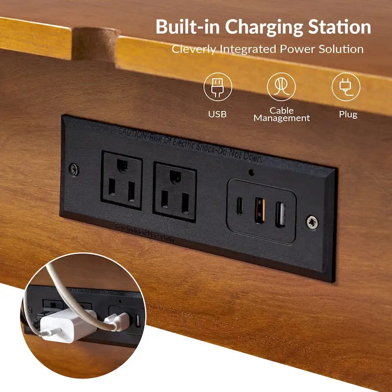 Acorn / Black / Walnut / Seadrift Mid-Century Modern End Table with Charging Station, Set of 2
