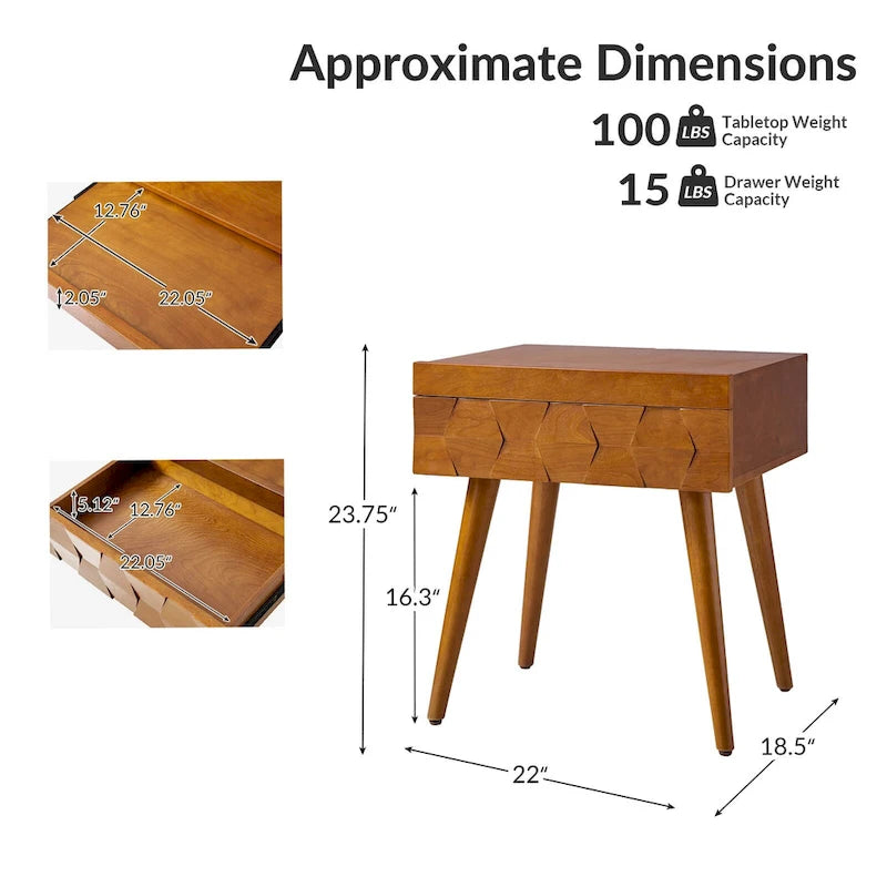 Acorn / Black / Walnut / Seadrift Mid-Century Modern End Table with Charging Station, Set of 2