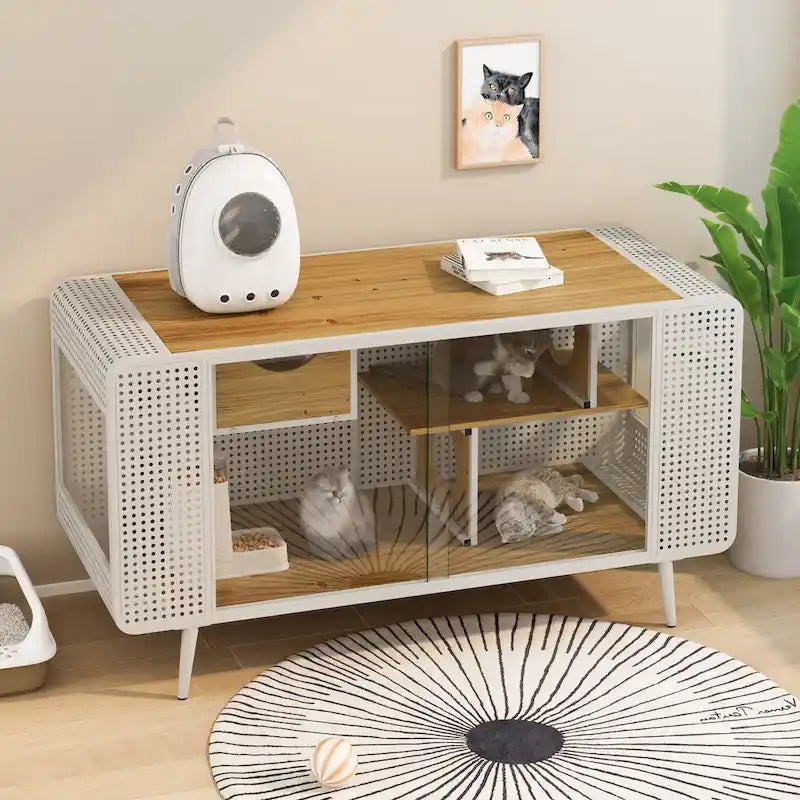 55.12 Spacious Cat House with Tempered Glass for Living Room