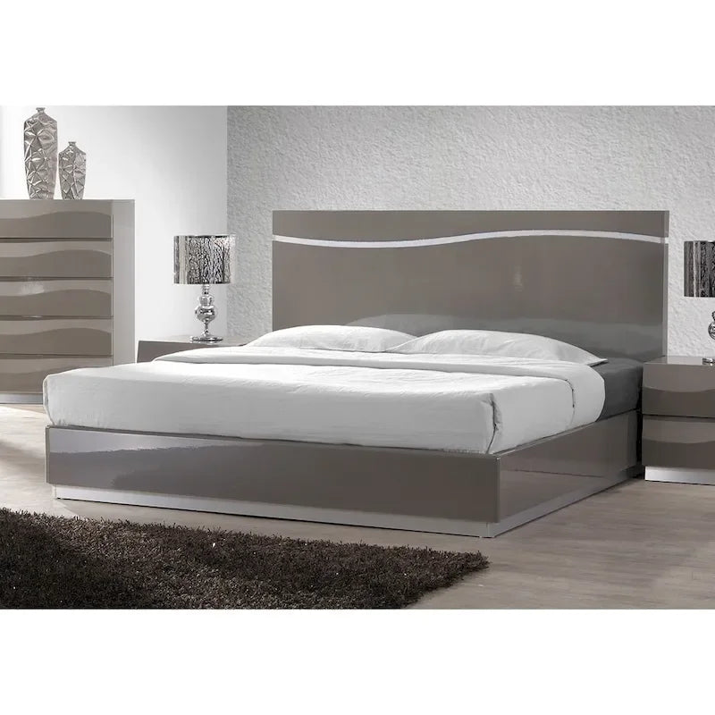 High Gloss Grey Queen Bedroom Set, 4-Piece
