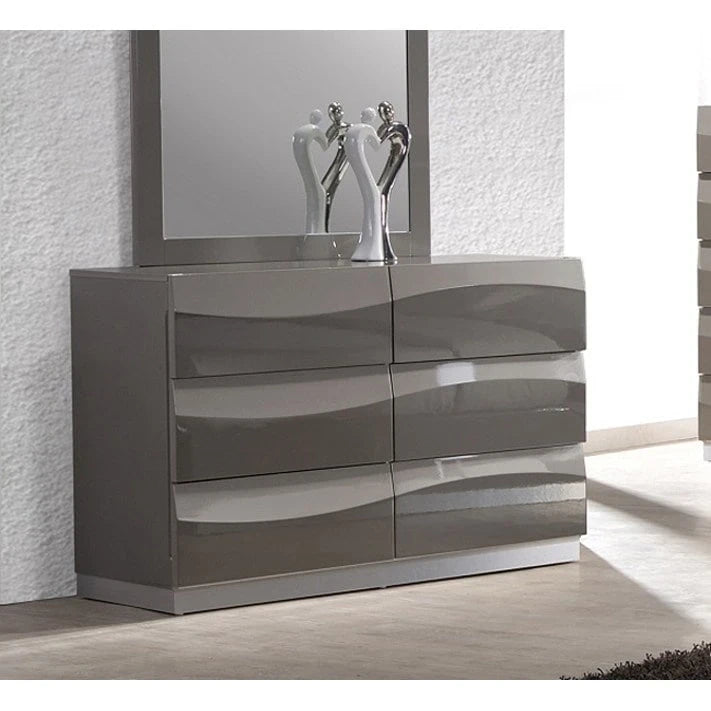 High Gloss Grey Queen Bedroom Set, 4-Piece